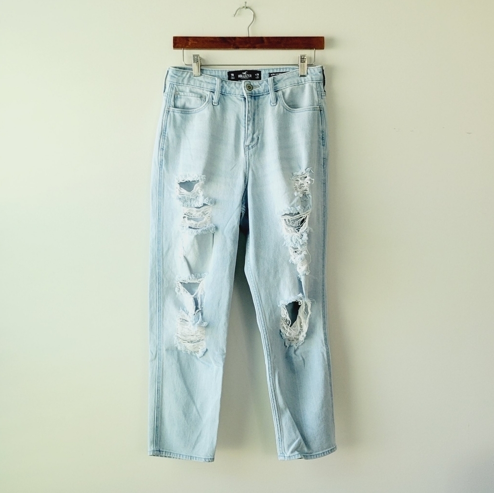 Hollister high waisted mom ripped  jeans light blue color size‎ 28